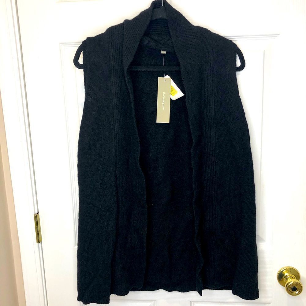 NWT Joan Vass wool blend black sweater vest, size large - Picture 1 of 12